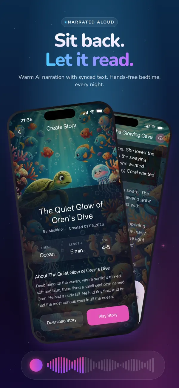 Soothing AI narration with read-along highlighting